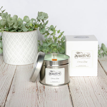 Citrus Zing - Travel Tin Candle - Wooden Wick