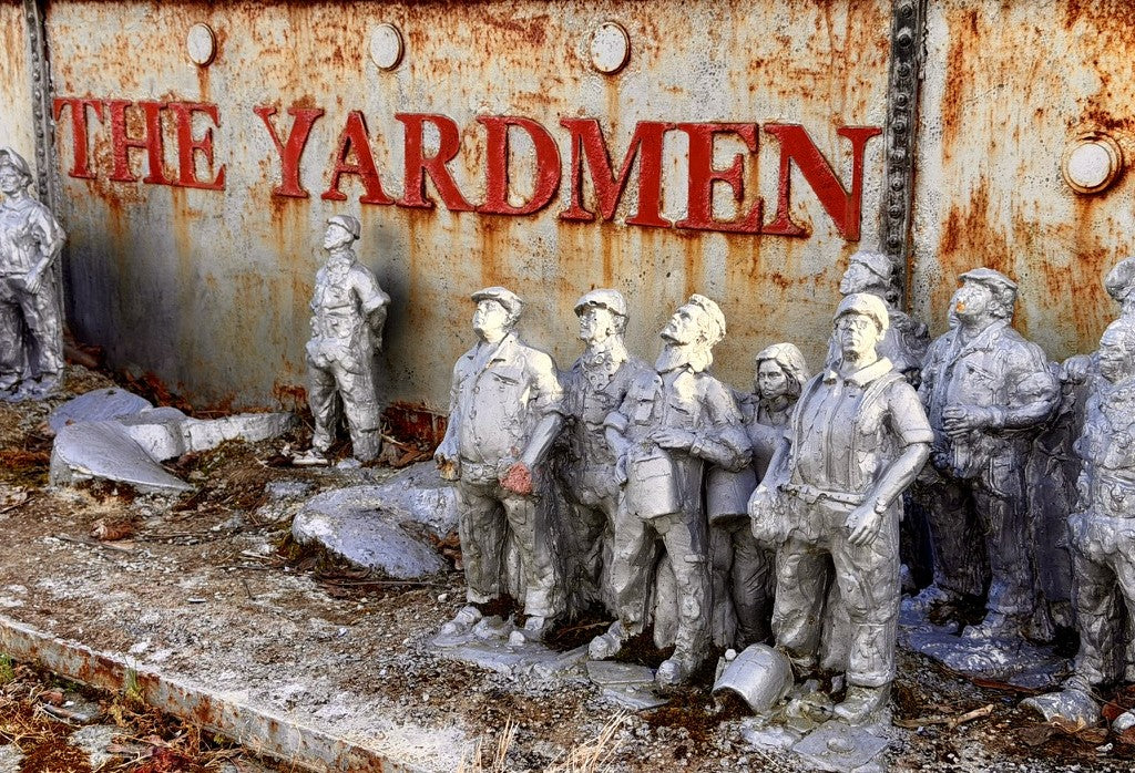 The Yardmen sculpture installation on Greenock Waterfront